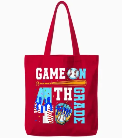 4th Grade Back to School Baseball Drip Ice Cream Game On Tote Bags - Red