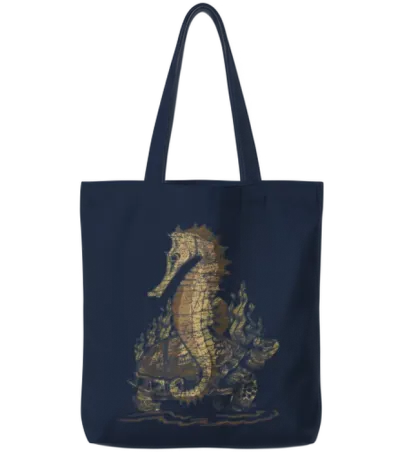 Sea Horse Turtle Tote Bags - Navy