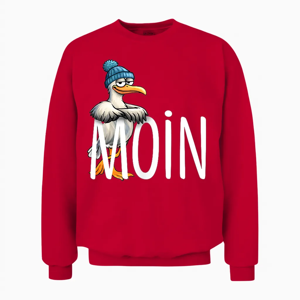 Moin! Funny North Sea Seagull Baltic Sea Nordic Greetings Unisex Sweatshirt in Red