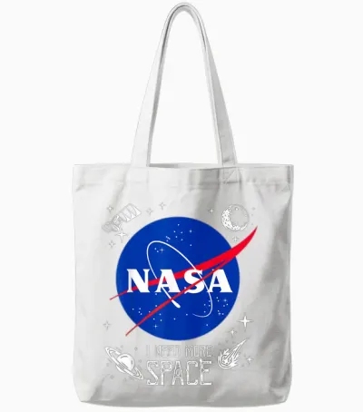 Nasa Meatball Logo Classic I Need More Space T-Shirt, Black, S Tote Bags - White