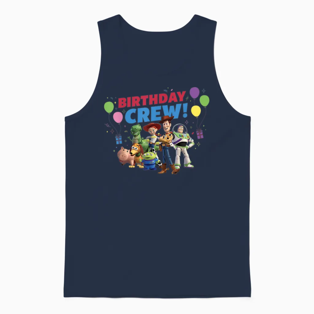 Disney and Pixar's Toy Story Family Party Birthday Crew T-Shirt, Black Unisex Tank Top in Navy