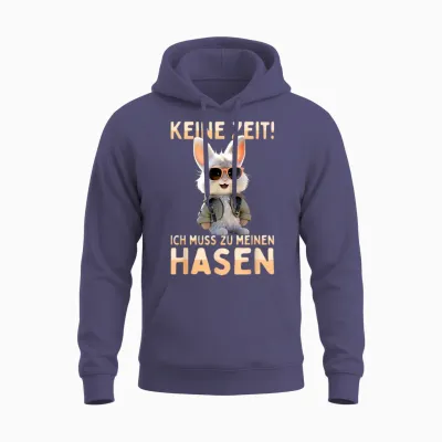 T-Shirt with German Text "hase Kaninchen Bunny Keine Zeit Ich Muss Zu Meinen Hasen, Black Unisex Hoodie - Heather Sport Dark Navy