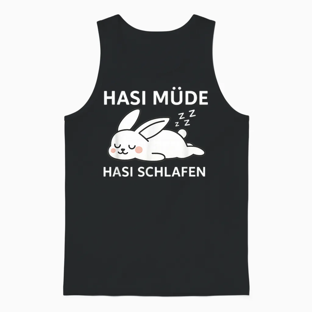 Hasi Tired Hasi Sleep Funny Sleepy Rabbit Unisex Tank Top in Black