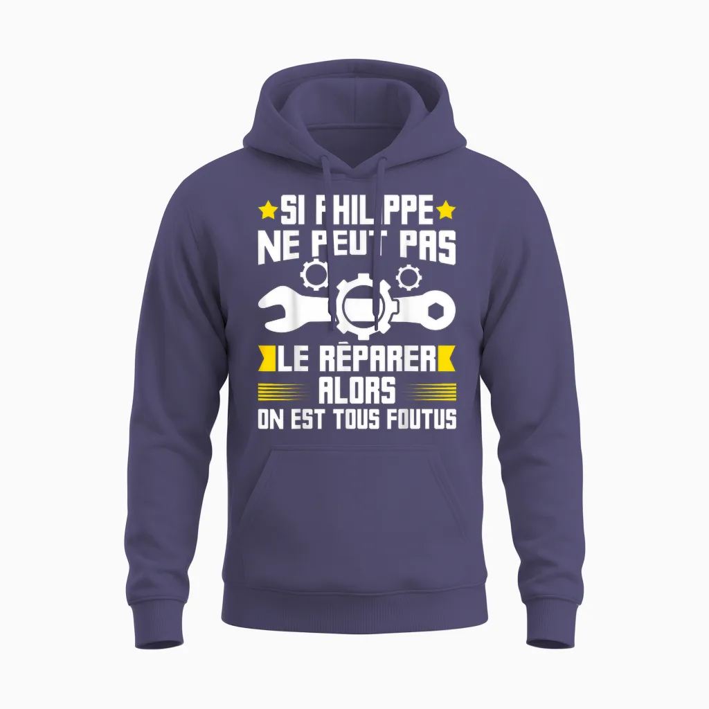 Humour Philippe First Name Handyman Repairer Mechanic Plumber T-Shirt, Black Unisex Hoodie in Heather Sport Dark Navy