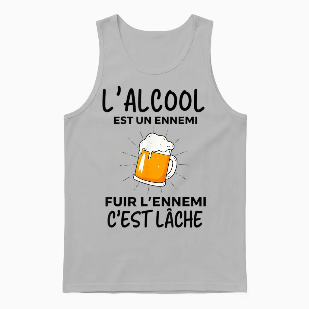 Alcohol Is an Enemy Fleeing the Enemy It's Loose Funny Beer Unisex Tank Top in Ash