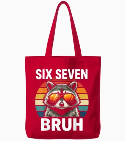 Cool Retro Six Seven Bruh Raccoon Sunglasses Meme 67 Tote Bags - Red