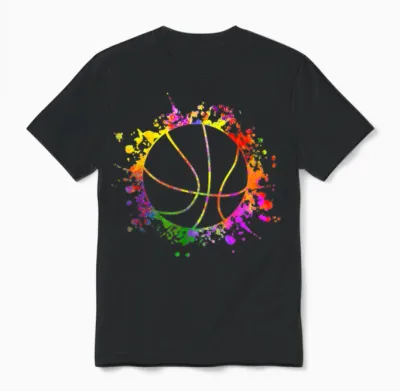 Basketball Colorful Splash Teen Girls Basketball Trainer T-Shirt, White Unisex T-Shirt - Black