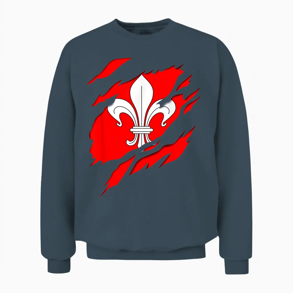 Flag Lille Coat of Arms Torn with 3d Effect. France Unisex Sweatshirt in Dark Heather