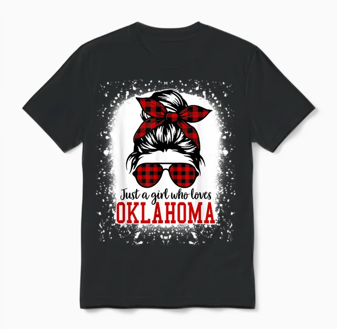 Oklahoma Women Girls Messy Bun Hair, I Love Oklahoma Unisex T-Shirt in Black