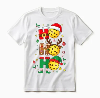 Ho Ho Ho Pickleball Christmas, Funny Paddle Players Holiday Unisex T-Shirt - White