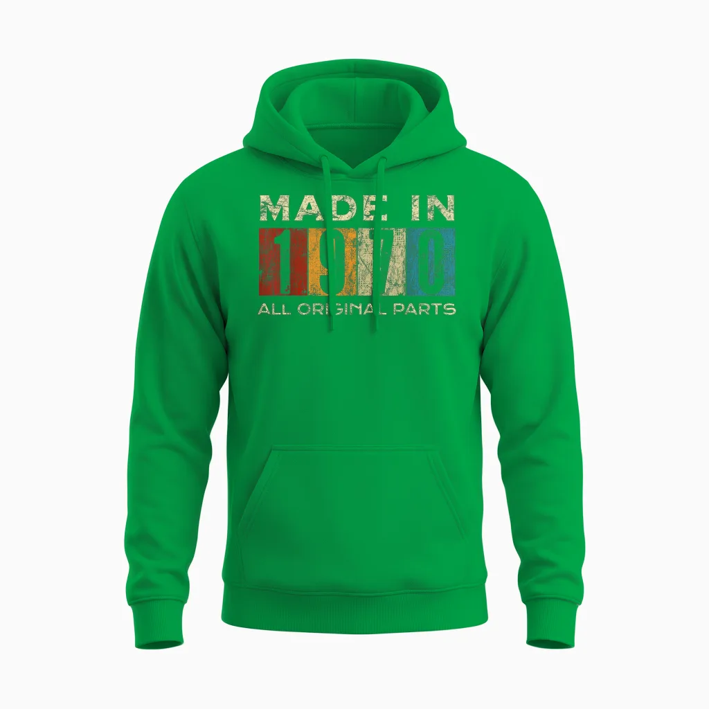 Retro 1970 All Original Parts Vintage Made in 1970 Unisex Hoodie in Irish Green