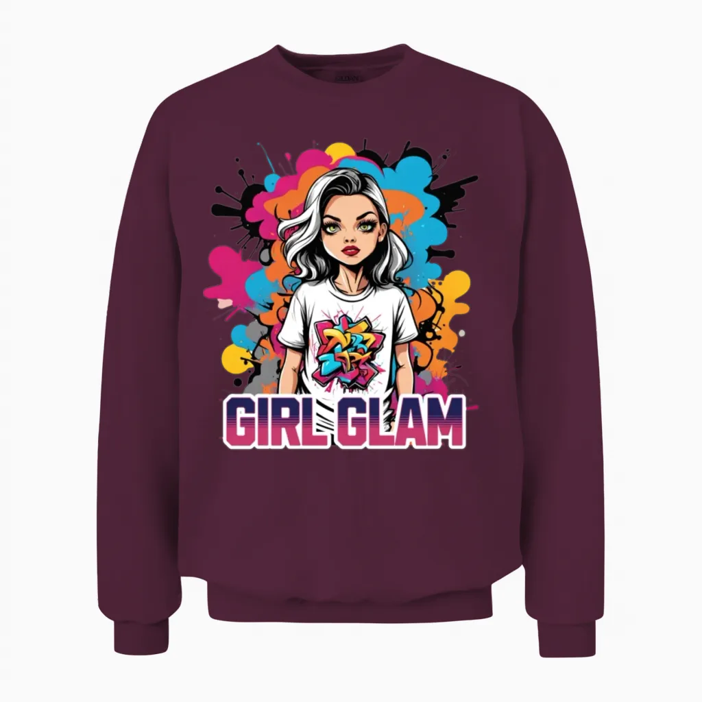 'girl Glam' Graffiti Girl Gd Unisex Sweatshirt in Maroon