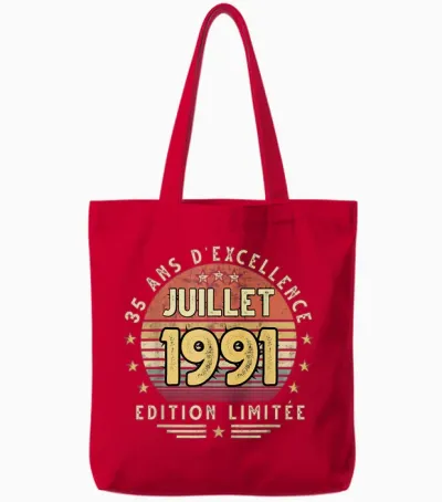 Juillet 1991 Cadeau Anniversaire Juillet 1991 35 Ans Homme Tote Bags - Red