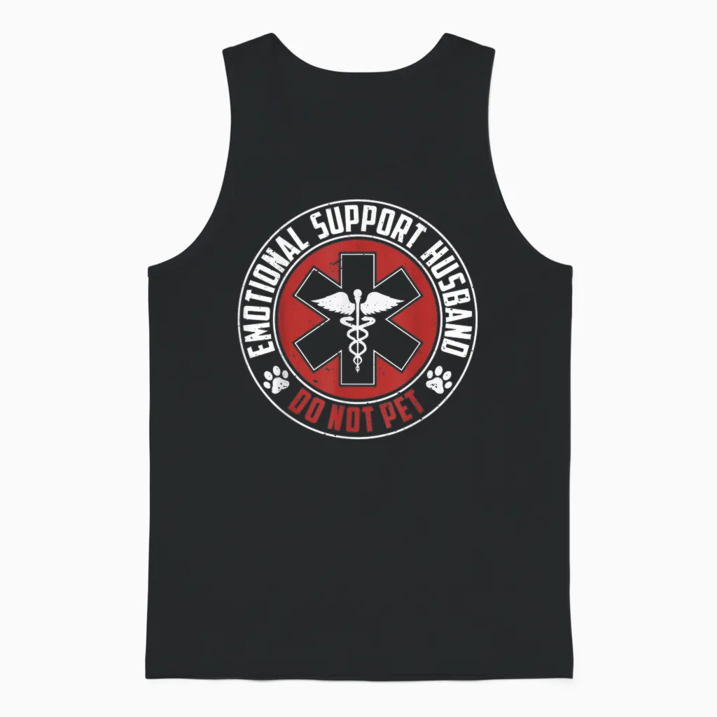 Emotional Support Husband Do Not Pet Funny Couples Unisex Tank Top in Black