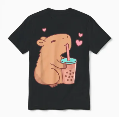 Funny Capybara Bubble Tea Animal Lovers Rodent Capyboba T-Shirt, Black Unisex T-Shirt - Black