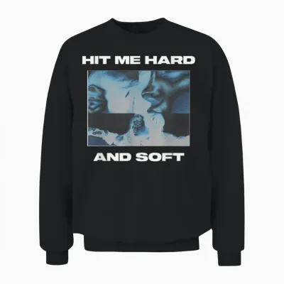 Official Billie Eilish Hit Me Hard and Soft Blue Reverse T-Shirt, Blue, S Unisex Sweatshirt - Black