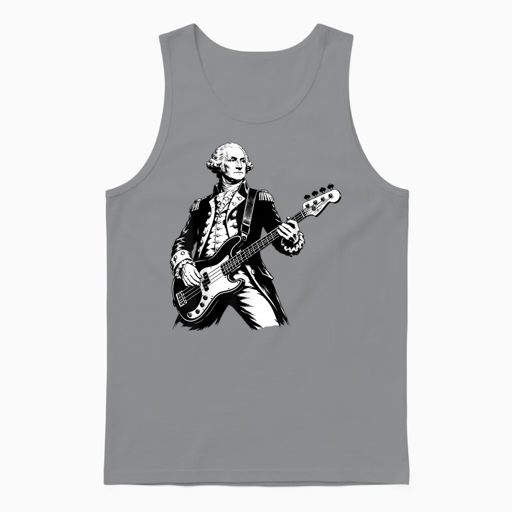 George Washington Playing Bass Guitar, 250 Years 4th of July Unisex Tank Top in Sport Grey