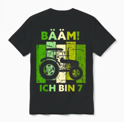 Kinder Bääm! Ich Bin 7 Sieben Jahre Junge 7. Geburtstag Traktor Unisex T-Shirt - Black
