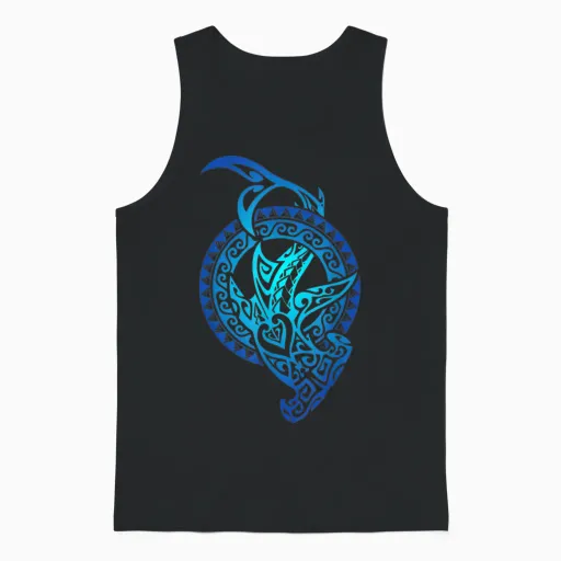 Hawaiian Shark Tribal Polynesian Sun Hawaiian Maori Cool Unisex Tank Top in Black