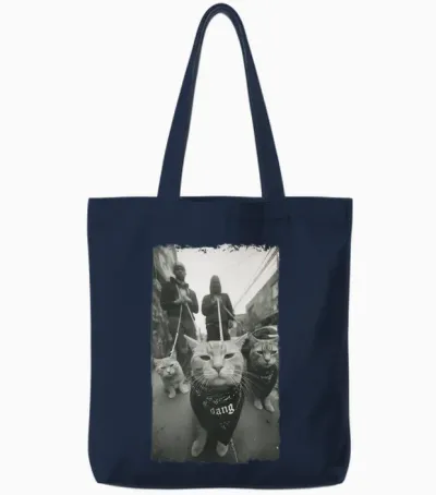 Gangster Cats Streetwear Cool Funny Cat Pattern Tote Bags - Navy