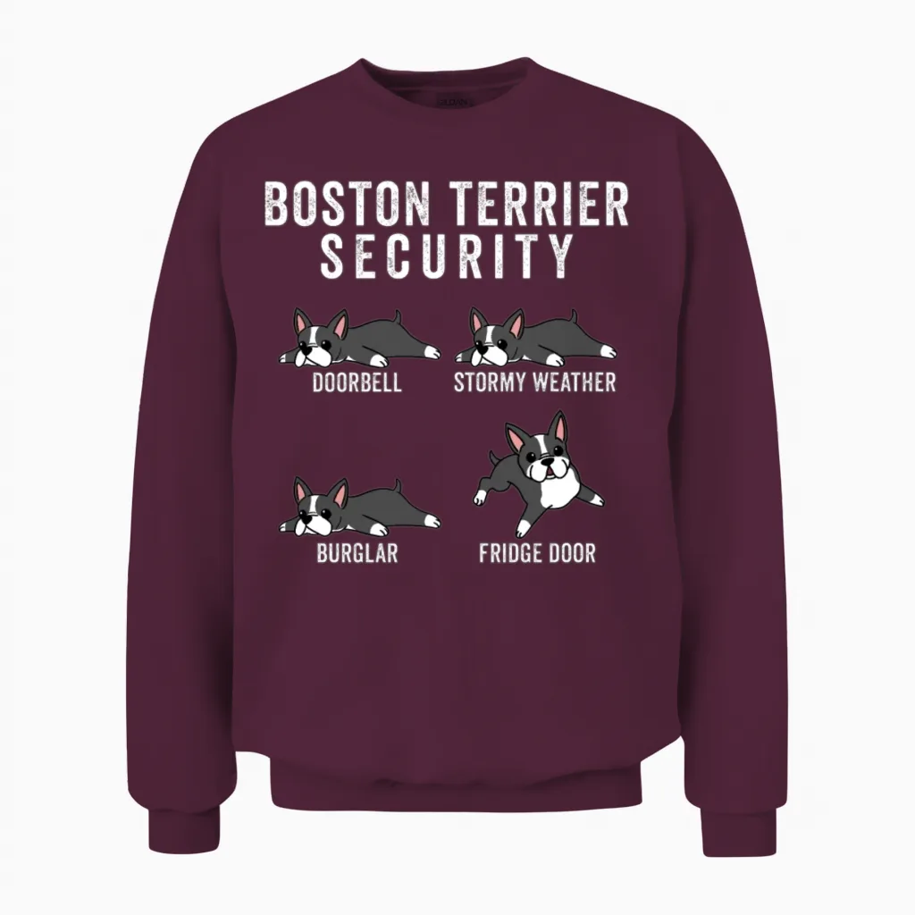 Boston Terrier Security Unisex Sweatshirt in Maroon