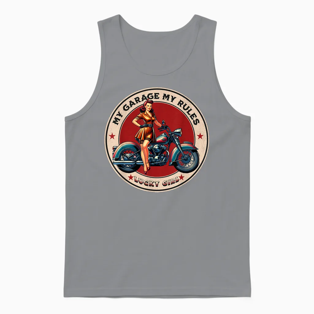 Garage Pinup Girl Moto Pour Homme Et Femme Unisex Tank Top in Sport Grey