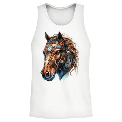 Steampunk Horse, Artistic Horse Graphic Unisex Tank Top - White