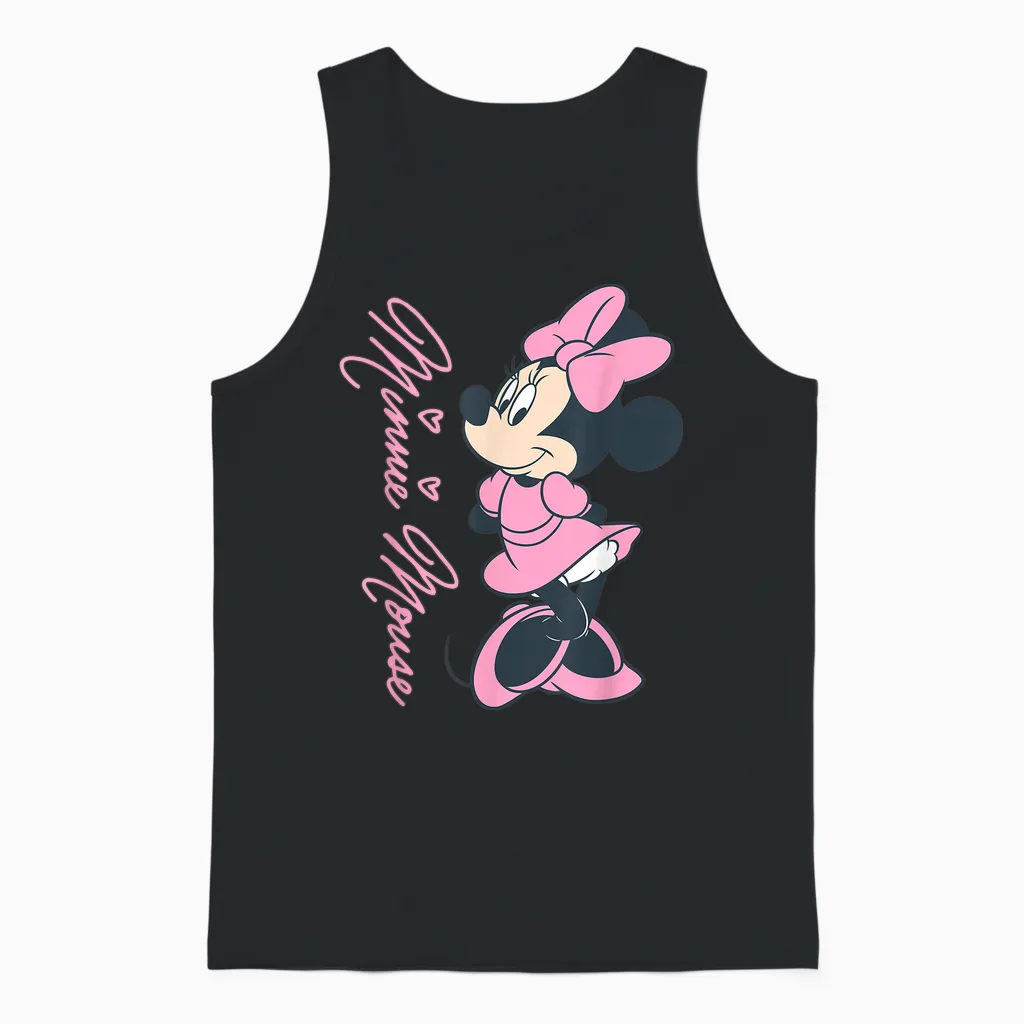 Disney Mickey Mouse and Friends Minnie Mouse Pink Hearts Unisex Tank Top in Black