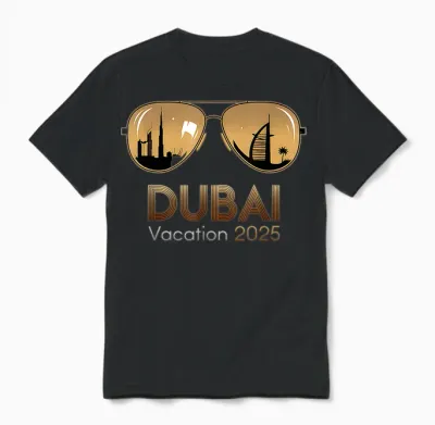 Dubai 2025 Vacation Sunset Desert Adventure Apparel Unisex T-Shirt - Black
