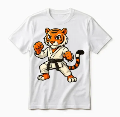 Tiger Karate Lustig Schwarzer Gürtel Jungen Mädchen Kinder Unisex T-Shirt - White