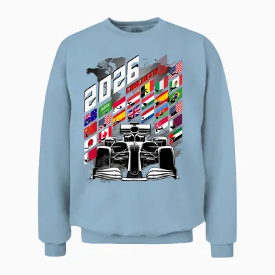 Racing Car Calendar 2026 Circuit Schedule Places Men Women Unisex Sweatshirt - Light Blue