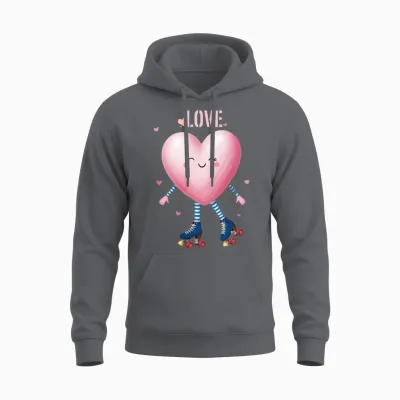 Skateboarding Heart Cartoon Pattern Unisex Hoodie - Charcoal