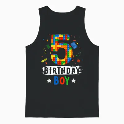 Birthday Boy Building Blocks 5 Years Old T-Shirt, Black Unisex Tank Top - Black