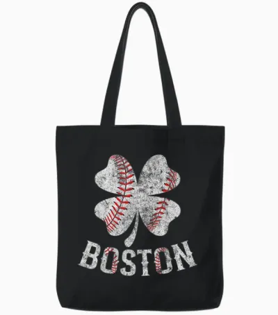 Baseball Shamrock Lucky Clover Boston St Patrick's Day Tote Bags - Black