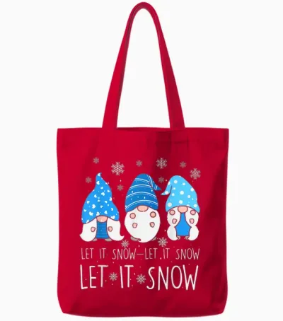 Let It Snow Cute Three Blue Gnome Matching Family Merry Xmas Tote Bags - Red