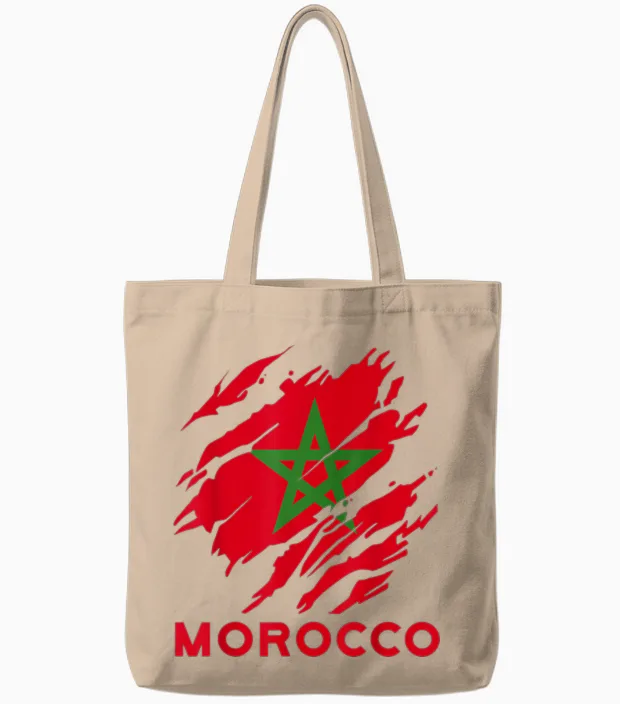 Marokko Flagge Vintage Stil Retro Marokko Fußball Mor Tote Bags in Natural