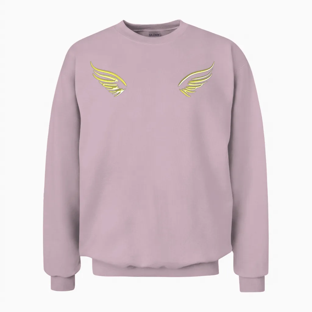 Golden Wings Flying Angel Glitter Unisex Sweatshirt in Light Pink