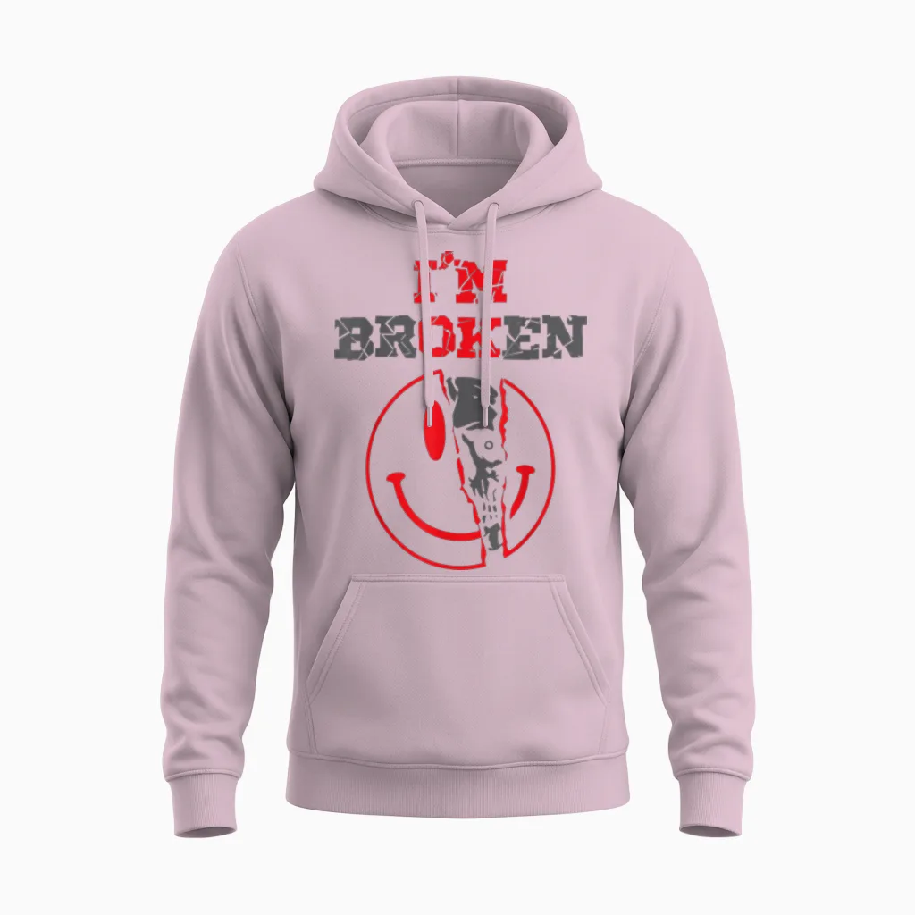 Confused Smile I'm Broken Invisible Illness I'm Ok Broken Unisex Hoodie in Light Pink