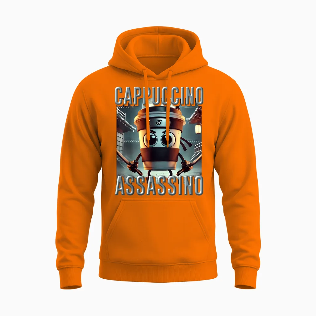 Trending Meme Brainrot Italian Cappuccino Assassino Für Kinder Unisex Hoodie in Safety Orange