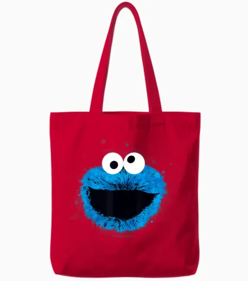 Sesame Street Cookie Monster Watercolor Sesame Street T-Shirt, Black Tote Bags - Red