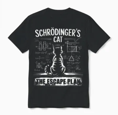 Schrödinger's Cat Funny Escape Science Plan Design Unisex T-Shirt - Black