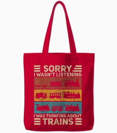 Retro Wagon Train Lover Model Railroad Conductor Funny Train Tote Bags - Red