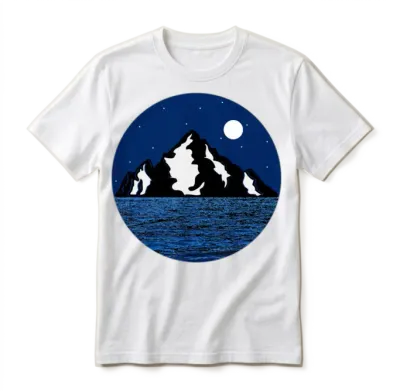 Mountain at Night and Ocean Landscape Unisex T-Shirt - White