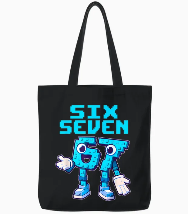 67 Six Seven 6-7 - Funny Italian Brainrot Kids Gaming Meme Tote Bags in Black