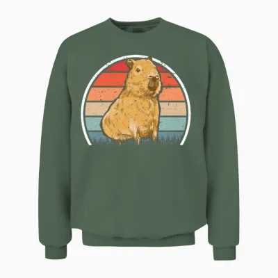 Capybara Retro Vintage Unisex Sweatshirt - Military Green