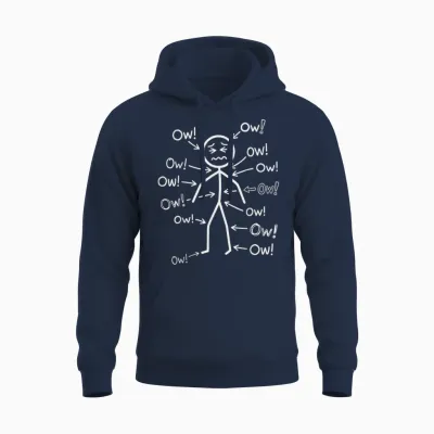 Funny Ow Stick Figure Body Pain Humor Graphic for Men Women Unisex Hoodie - Navy