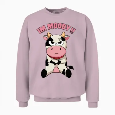 Funny Moody Cow Moo Unisex Sweatshirt - Light Pink