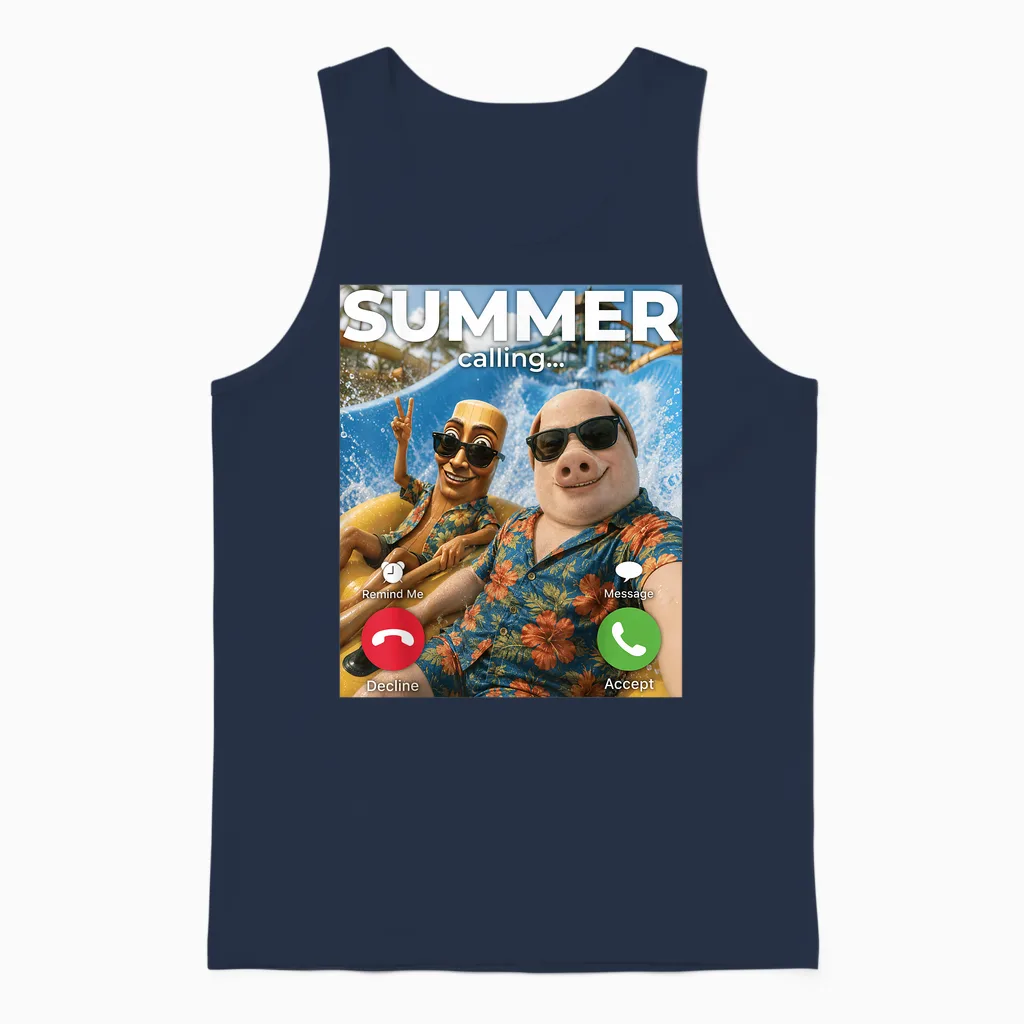 Summer Vacation John Pork Tung Sahur Pool Party Telefon Meme Unisex Tank Top in Navy