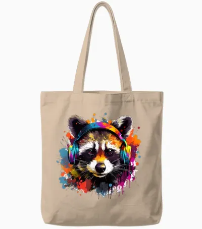 Waschbär Musik Kopfhörer Bunt I Waschbär Mit Kopfhörer Tote Bags - Natural