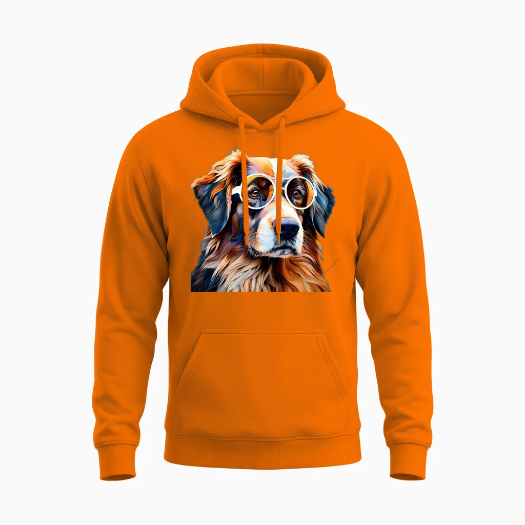 Dog with Eyeglasses - Lovers Unisex Hoodie in Safety Orange